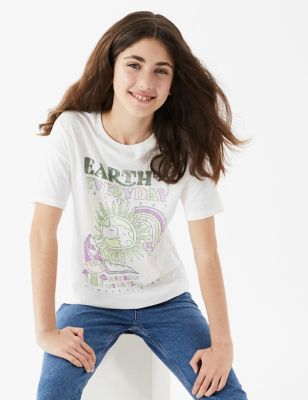 T-Shirt aus reiner Baumwolle mit Schriftzug „Earth Day“ (6–16 J.) - DE