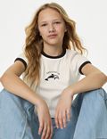 Katoenrijk, geribbeld T-shirt met schelpenprint (6-16 jaar)