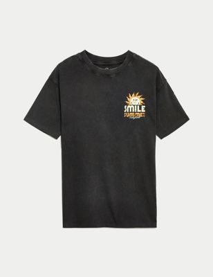 חולצת טי עם הדפס גרפי SmileyWorld®‎ מכותנה טהורה (16-6 שנים) - IL