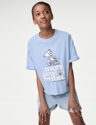 M&S Girl's Pure Cotton Snoopy T-Shirt (6-16 Yrs) - 7-8 Y - Blue, Blue