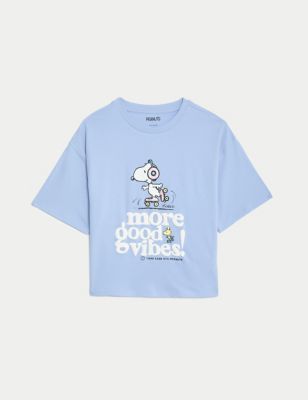 M&S Girls Pure Cotton Snoopytm T-Shirt (6-16 Yrs) - 7-8 Y - Blue, Blue