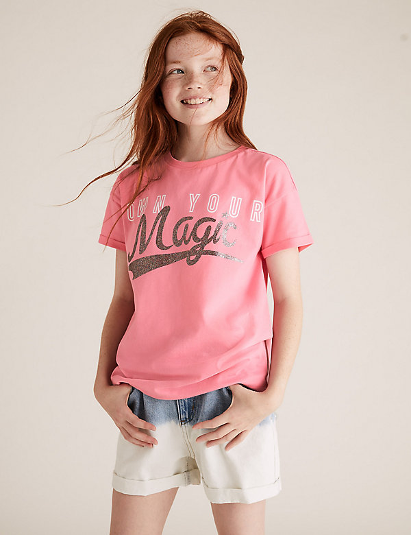 T-shirt en coton avec texte «&nbsp;Magic&nbsp;» à paillettes (du 6 au 16&nbsp;ans) - LU