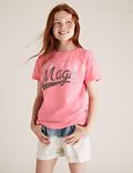 T-Shirt aus reiner Baumwolle mit Glitter und Schriftzug „Magic“ (6–16 Jahre)