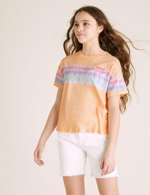 T-shirt 100 % coton à motif teinté au noeud (du 6 au 16 ans) - Apricot Mix