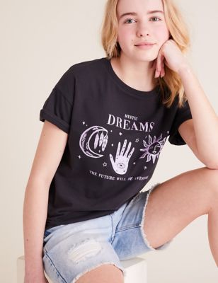 T-shirt 100 % coton à avec texte « Mystic Dreams » (du 6 au 16 ans) - Charcoal