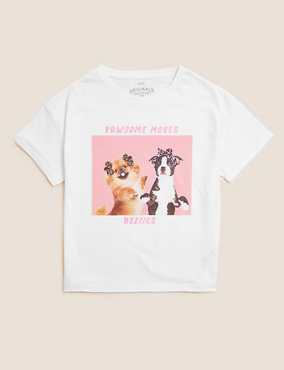 Pure Cotton Dog Photographic Print T-shirt (6-16 Yrs)
