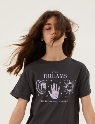 

Girls M&S Collection Pure Cotton Mystic Dreams Slogan T-Shirt (6-16 Yrs) - Black, Black