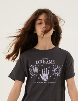 

M&S Collection Camiseta 100% algodón con texto 'Mystic Dreams' (6-16 años) - Black, Black