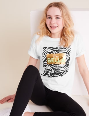 T-shirt en coton avec texte « Ciao Bella » effet métallisé (du 6 au 16 ans) - White