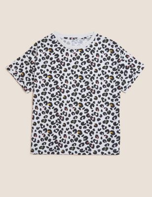M&S Girls Cotton Rich Leopard Print T-Shirt (6-16 Yrs)