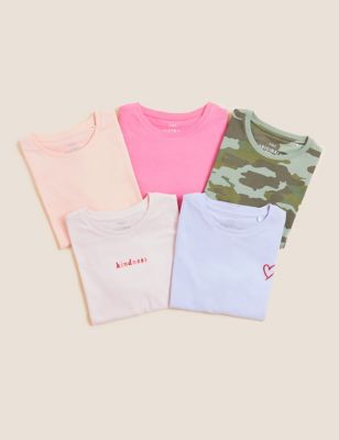M&S Girls 5pk Pure Cotton T-Shirts (6-16 Yrs)