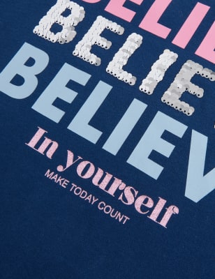 

M&S Collection Camiseta 100% algodón con lentejuelas 'Believe' (6-16 años) - Navy, Navy
