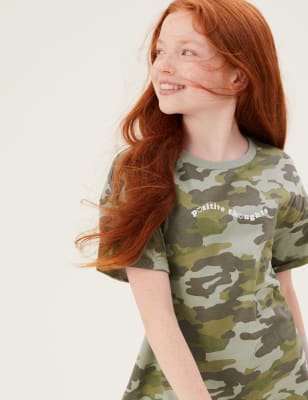 Pure Cotton Camouflage Slogan T-Shirt (6-16 Yrs)