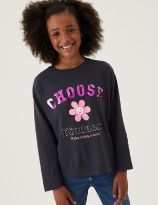 

Girls M&S Collection Pure Cotton Sequin Kindness Slogan Top (6-16 Yrs) - Charcoal, Charcoal