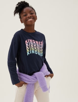 

Girls M&S Collection Pure Cotton Glitter Kindness Slogan T-Shirt (6-16 Yrs) - Navy, Navy