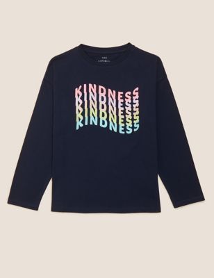 M&S Girls Pure Cotton Glitter Kindness Slogan T-Shirt (6-16 Yrs)