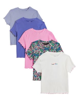 

Girls M&S Collection 5pk Pure Cotton Patterned T-Shirts (6-16 Yrs) - Multi, Multi