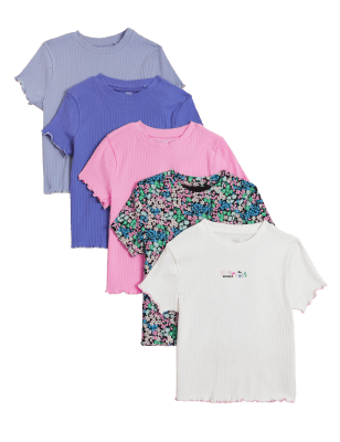 

Girls M&S Collection 5pk Pure Cotton Patterned T-Shirts (6-16 Yrs) - Multi, Multi