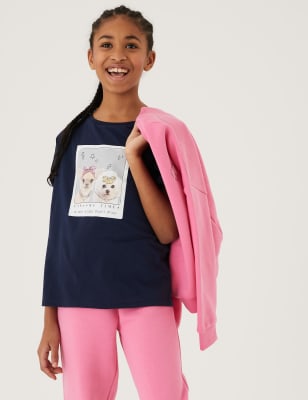 

M&S Collection T-Shirt aus reiner Baumwolle mit Glitzereffekt und Hundefoto (6-16 J.) - Navy, Navy