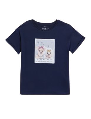 M&S Girls Pure Cotton Dog Photo Glitter T-Shirt (6-16 Yrs)