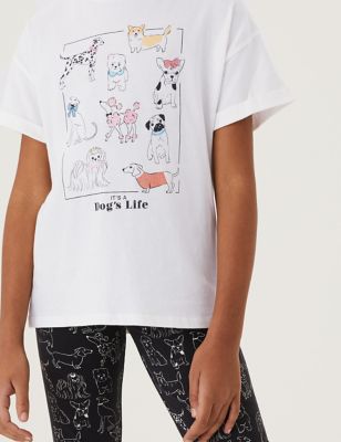 M&S Girls Pure Cotton Dog Print Slogan T-Shirt (6-16 Yrs)