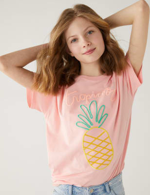 Pure Cotton Embroidered Pineapple T-Shirt