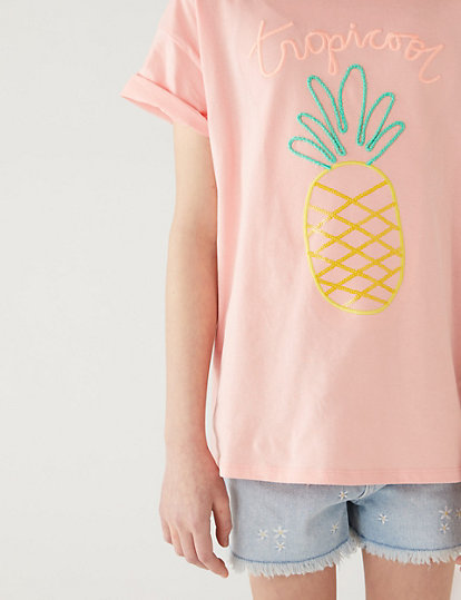 Pure Cotton Embroidered Pineapple T-Shirt