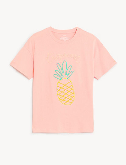 Pure Cotton Embroidered Pineapple T-Shirt