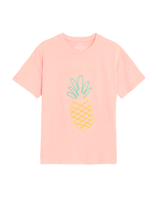 

Girls M&S Collection Pure Cotton Embroidered Pineapple T-Shirt (6 - 16 Yrs) - Coral, Coral