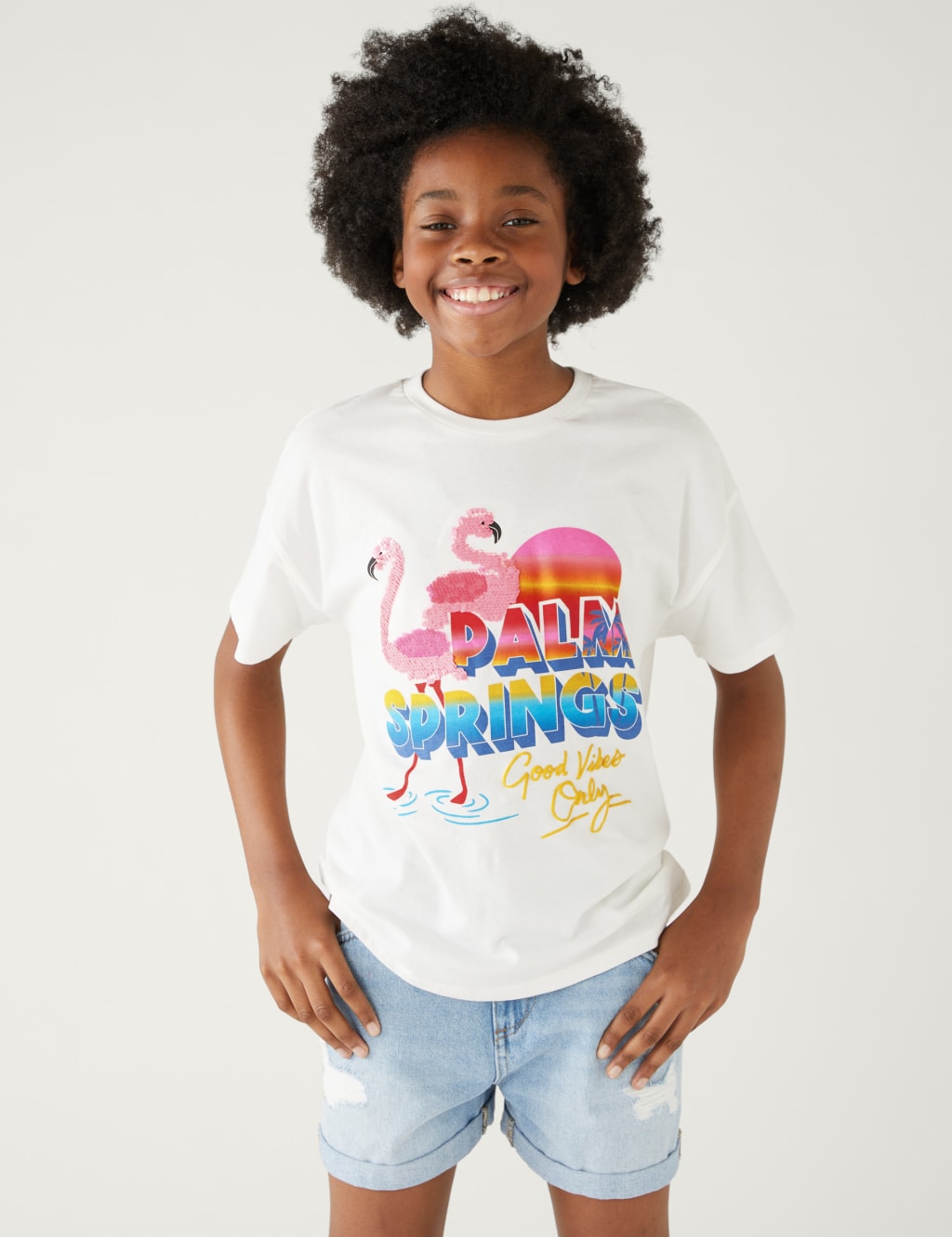 Pure Cotton Sequin Flamingo T-Shirt (6 - 16 Yrs) image 1