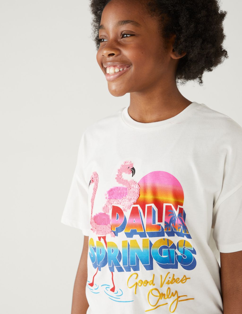 Pure Cotton Sequin Flamingo T-Shirt (6 - 16 Yrs) image 2