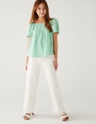 

Girls M&S Collection Cotton Rich Checked Blouse (6-16 Yrs) - Green Mix, Green Mix