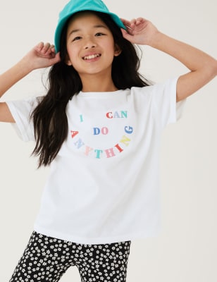 

M&S Collection Camiseta 100% algodón con texto 'Simile' (6-16 años) - White Mix, White Mix