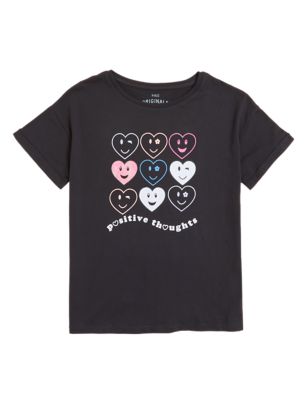 M&S Girls Pure Cotton Smiley T-shirt (6-16 Yrs)