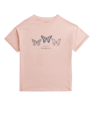 

M&S Collection Camiseta 100% algodón con texto 'Butterfly' (6-16 años) - Pink, Pink