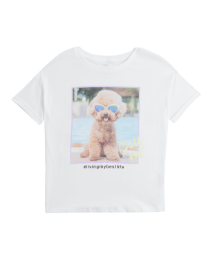 

M&S Collection T-Shirt aus reiner Baumwolle mit Hundemuster (6-16 Jahre) - White Mix, White Mix