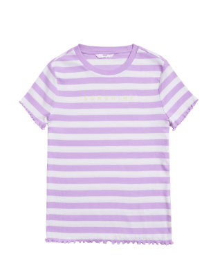 

M&S Collection Camiseta 100% algodón de rayas con texto 'Sunshine' (6-16 años) - Lilac, Lilac