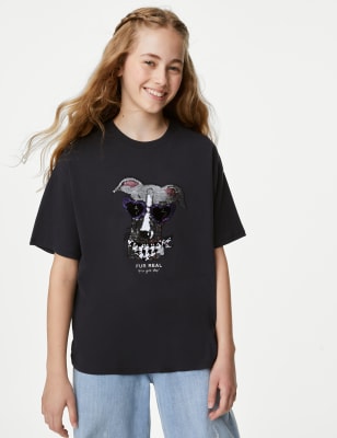 

Girls M&S Collection Pure Cotton Reversible Sequin Dog T-Shirt (6-16 Yrs) - Charcoal, Charcoal