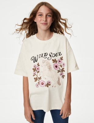 Pure Cotton Sequin Slogan T-Shirt (6-16 Yrs)