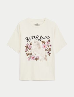 Pure Cotton Sequin Slogan T-Shirt (6-16 Yrs)