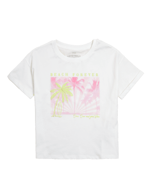 

M&S Collection T-Shirt aus reiner Baumwolle mit Palmenmotiv (6-16 J.) - White Mix, White Mix
