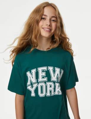 

Girls M&S Collection Pure Cotton New York Slogan T-Shirt (6-16 Yrs) - Green, Green