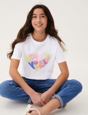 

M&S Collection Camiseta 100% algodón con texto 'Love Yourself' (6-16 años) - White Mix, White Mix