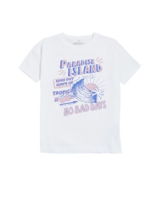 

Girls M&S Collection Pure Cotton Paradise Island Slogan T-Shirt (6-16 Yrs) - White Mix, White Mix