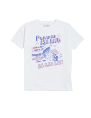 

Girls M&S Collection Pure Cotton Paradise Island Slogan T-Shirt (6-16 Yrs) - White Mix, White Mix