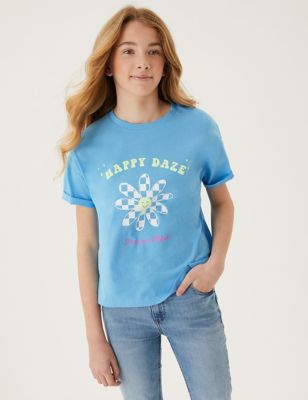 

Girls M&S Collection Pure Cotton Happy Daze Slogan T-Shirt (6-16 Yrs) - Bright Blue, Bright Blue