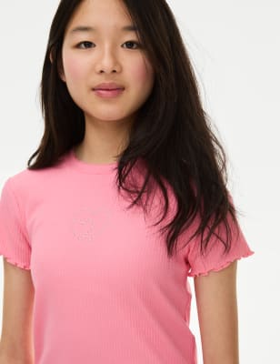 

M&S Collection T-Shirt mit hohem Baumwollanteil und Strass (6-16 J.) - Pink, Pink