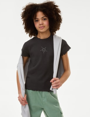 

M&S Collection Camiseta de algodón con strass (6-16 años) - Charcoal, Charcoal