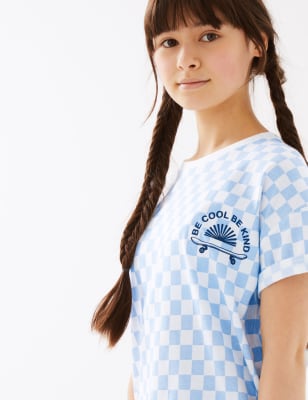 

Girls M&S Collection Pure Cotton Checkerboard T-Shirt (6-16 Yrs) - Blue Mix, Blue Mix