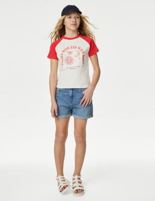 M&S Girls Cotton Rich Patterned T-Shirt (6-16 Yrs) - 6-7 Y - Ivory Mix, Ivory Mix